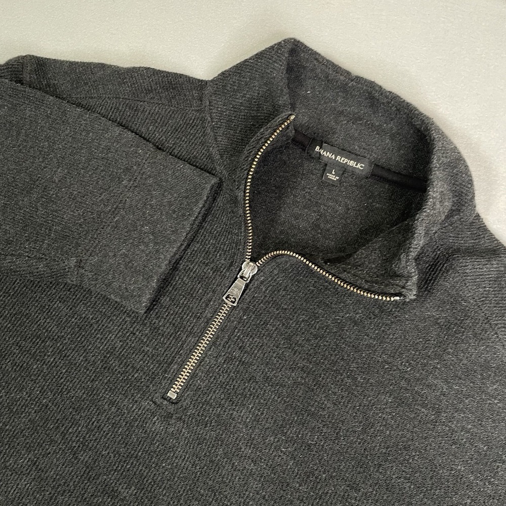 Banana Republic Sweater Mens Large Grey 1/4 Zip Mock Neck Knit‎ Pullover Casual